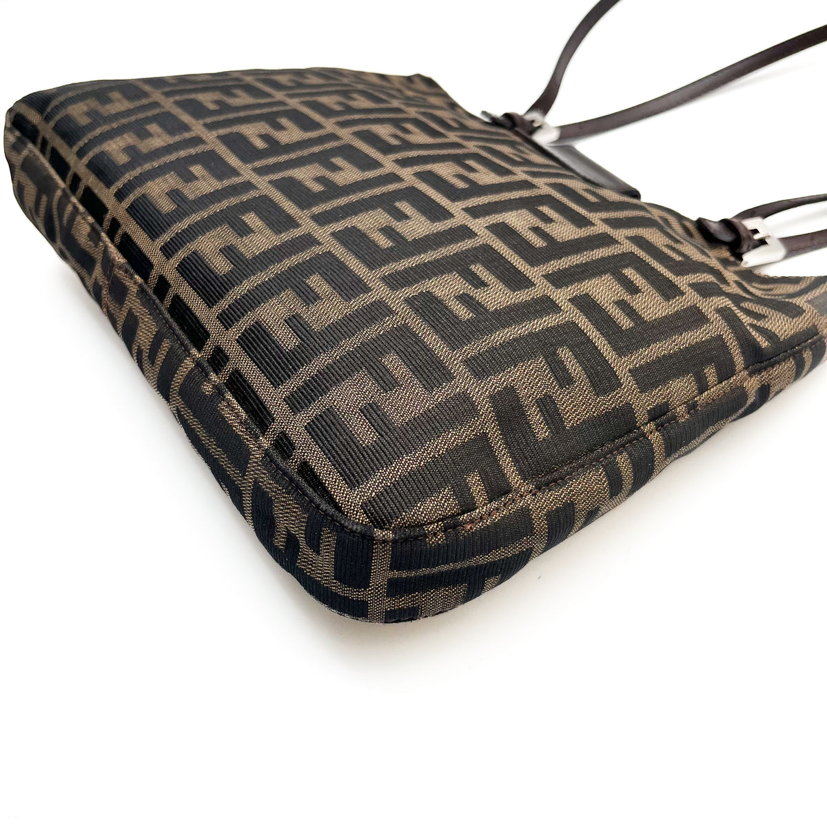 FENDI Zucca Shoulder Bag Canvas Leather Brown Mamma Beige Auth From Japan