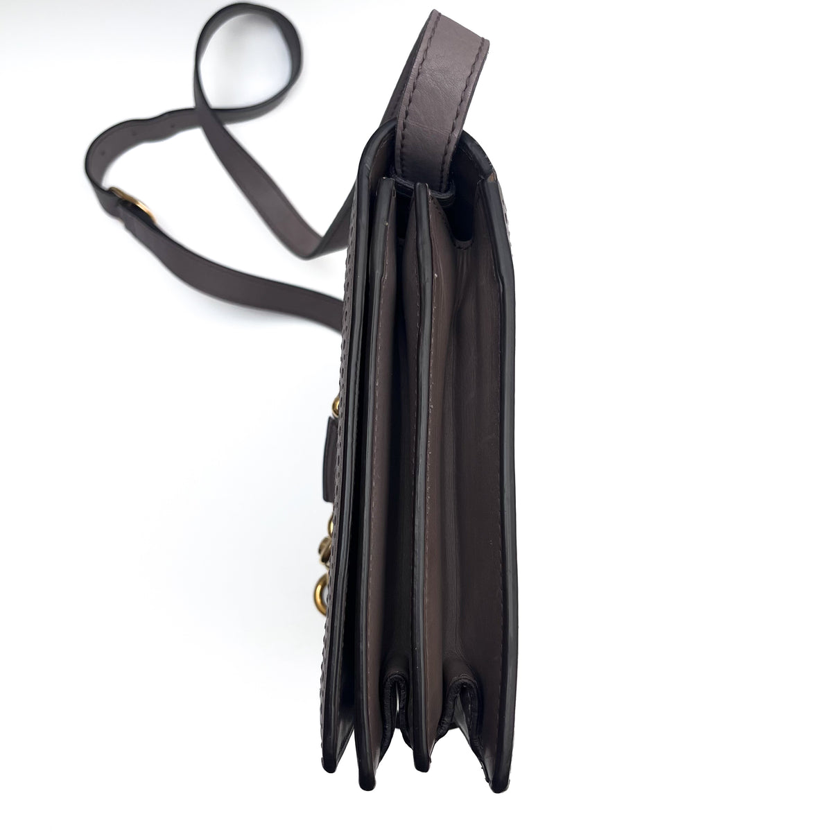 GUCCI 296902 Horsebit Shoulder Bag Leather Beige Brown Gold Hardware Auth
