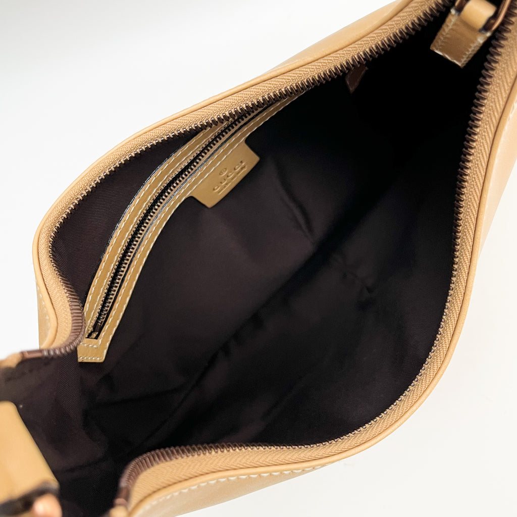 GUCCI 114869 One Shoulder Bag Leather Beige Interlocking G Logo Vintage Auth
