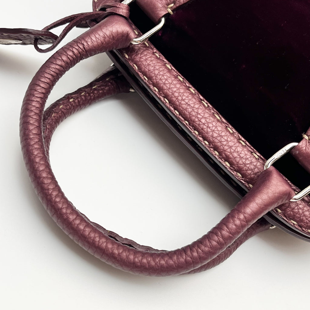 FENDI Mini Handbag Velvet Leather Purple Violet Satchel Auth From Japan