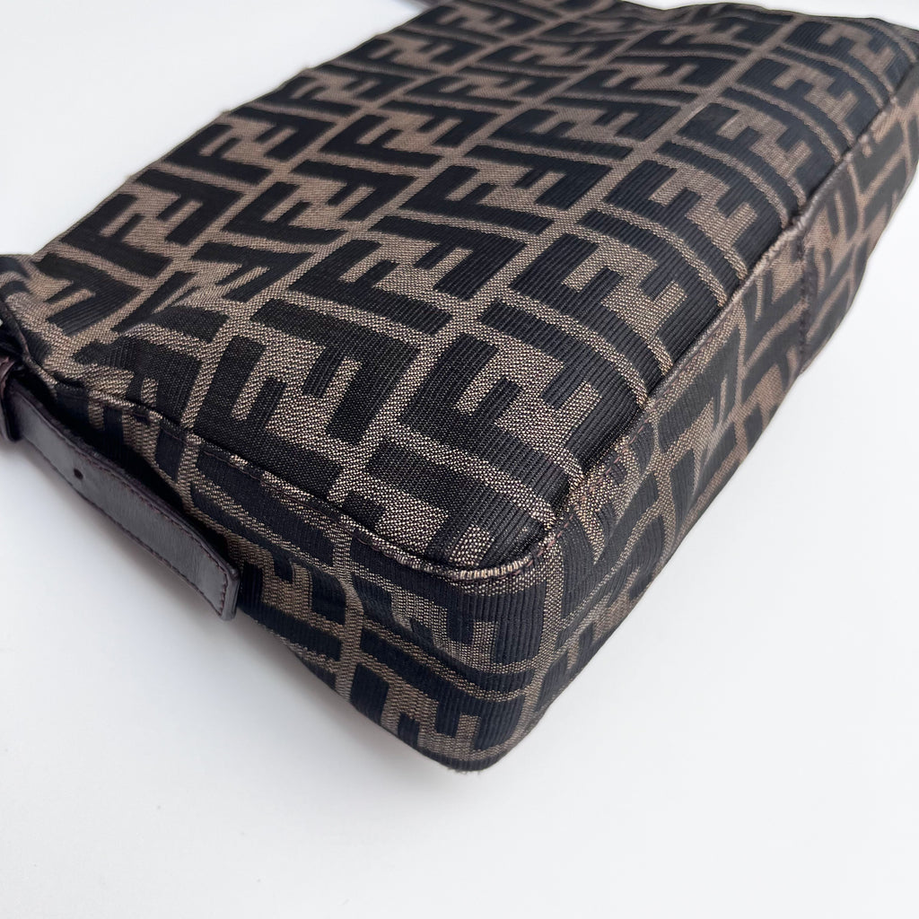 FENDI Mamma Baguette Zucca Shoulder Bag Canvas Leather Brown Vintage Authentic