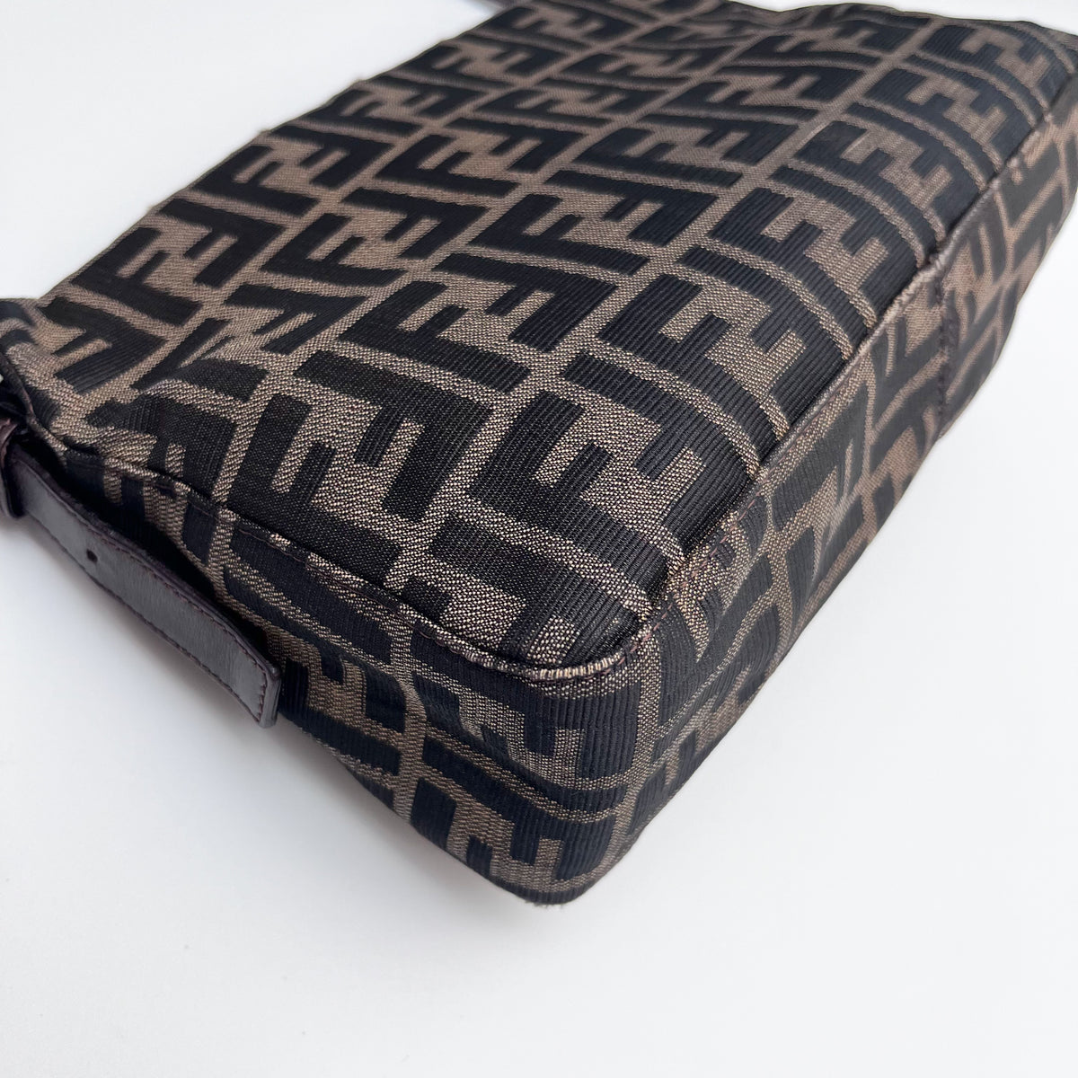 FENDI Mamma Baguette Zucca Shoulder Bag Canvas Leather Brown Vintage Authentic