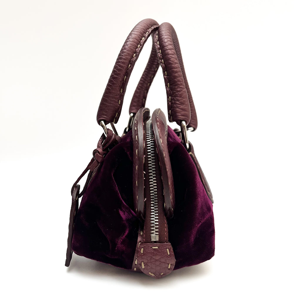 FENDI Mini Handbag Velvet Leather Purple Violet Satchel Auth From Japan