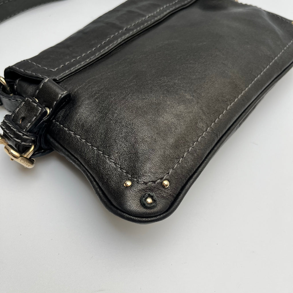 CHLOE Paddington Small Shoulder Bag Leather Black Gold Hardware Auth From Japan