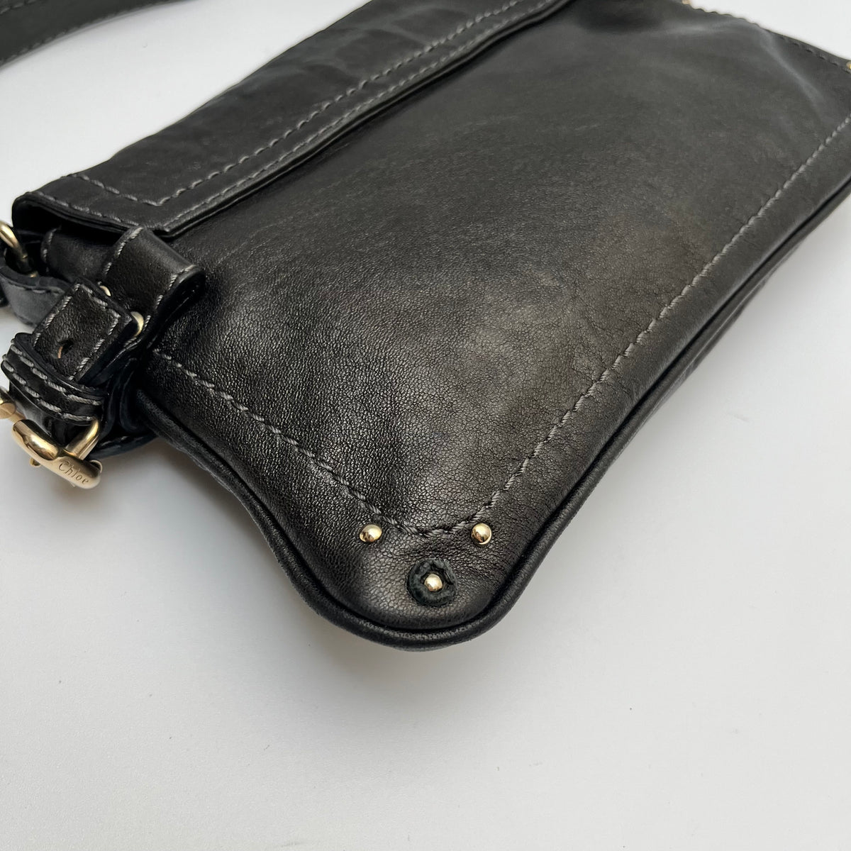 CHLOE Paddington Small Shoulder Bag Leather Black Gold Hardware Auth From Japan