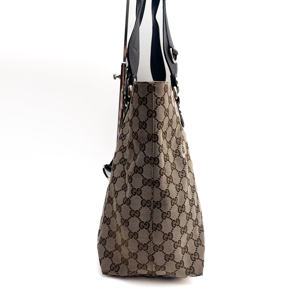 GUCCI 229852 GG Canvas Horsebit Tote Bag Beige Brown Leather Auth From Japan