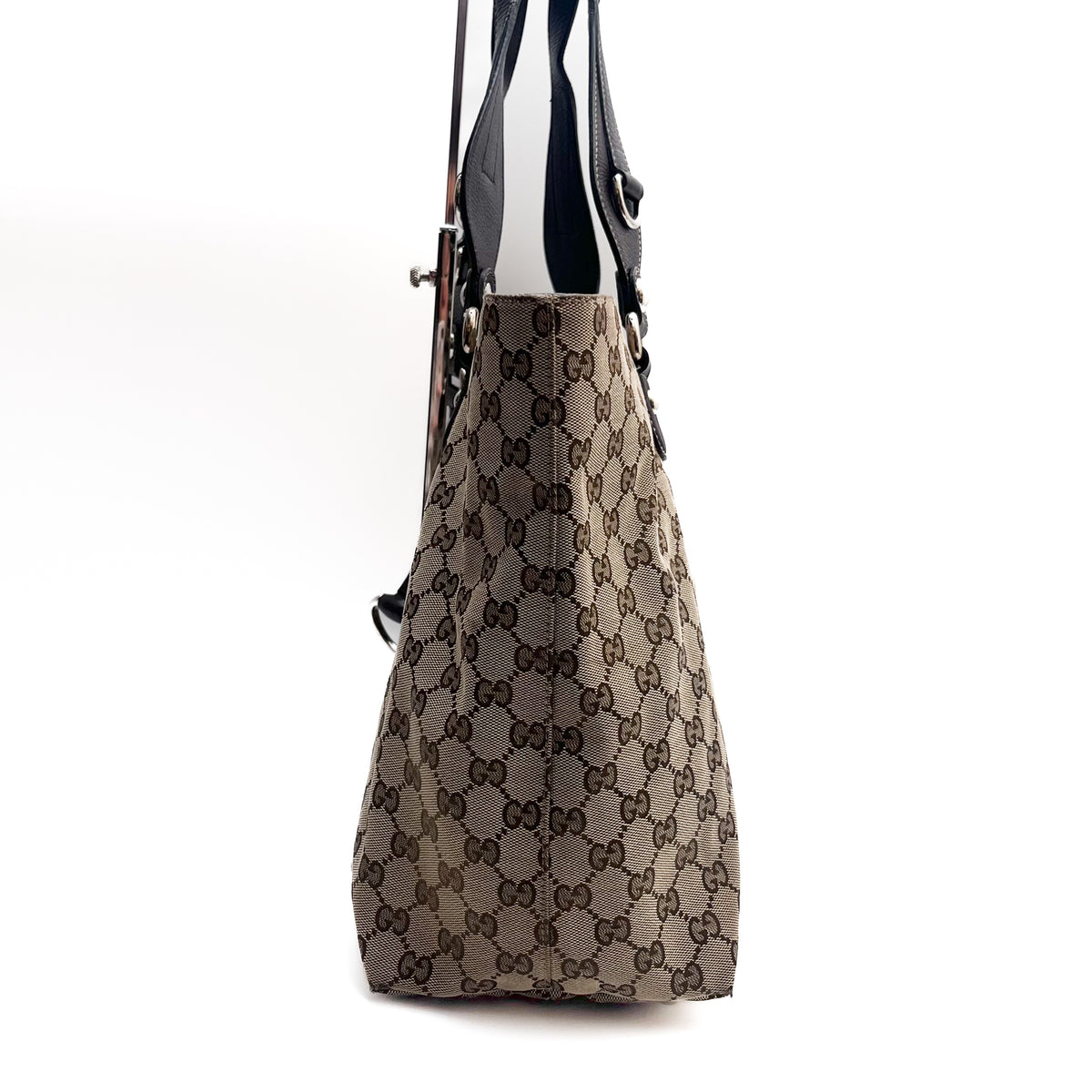 GUCCI 229852 GG Canvas Horsebit Tote Bag Beige Brown Leather Auth From Japan