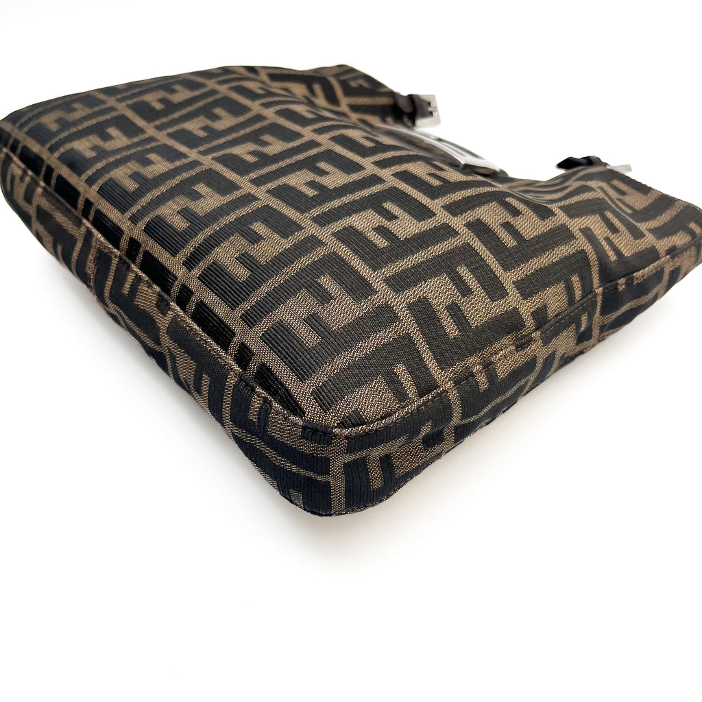 FENDI Zucca Shoulder Bag Canvas Leather Brown Mamma Beige Auth From Japan