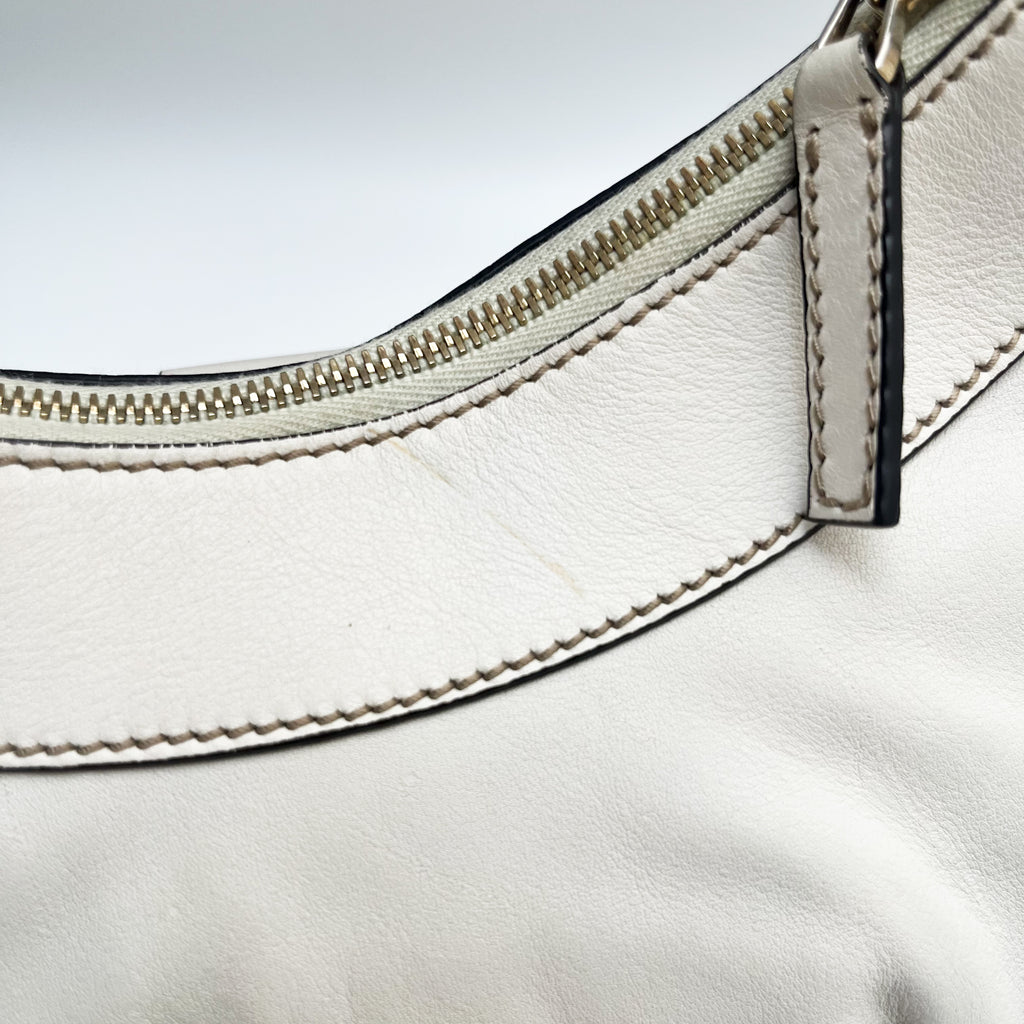 GUCCI 190525 Abbey Hobo Shoulder Bag White Leather Vintage Authentic From Japan