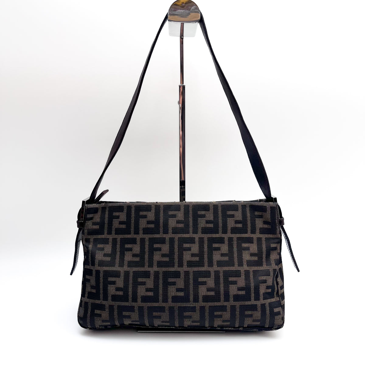 FENDI Mamma Baguette Zucca Shoulder Bag Canvas Leather Brown Vintage Authentic