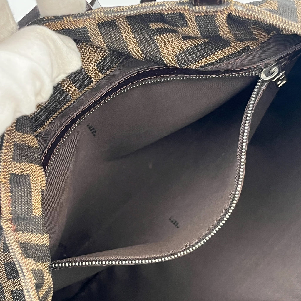 FENDI Zucca Shoulder Bag Canvas Leather Brown Mamma Beige Auth From Japan