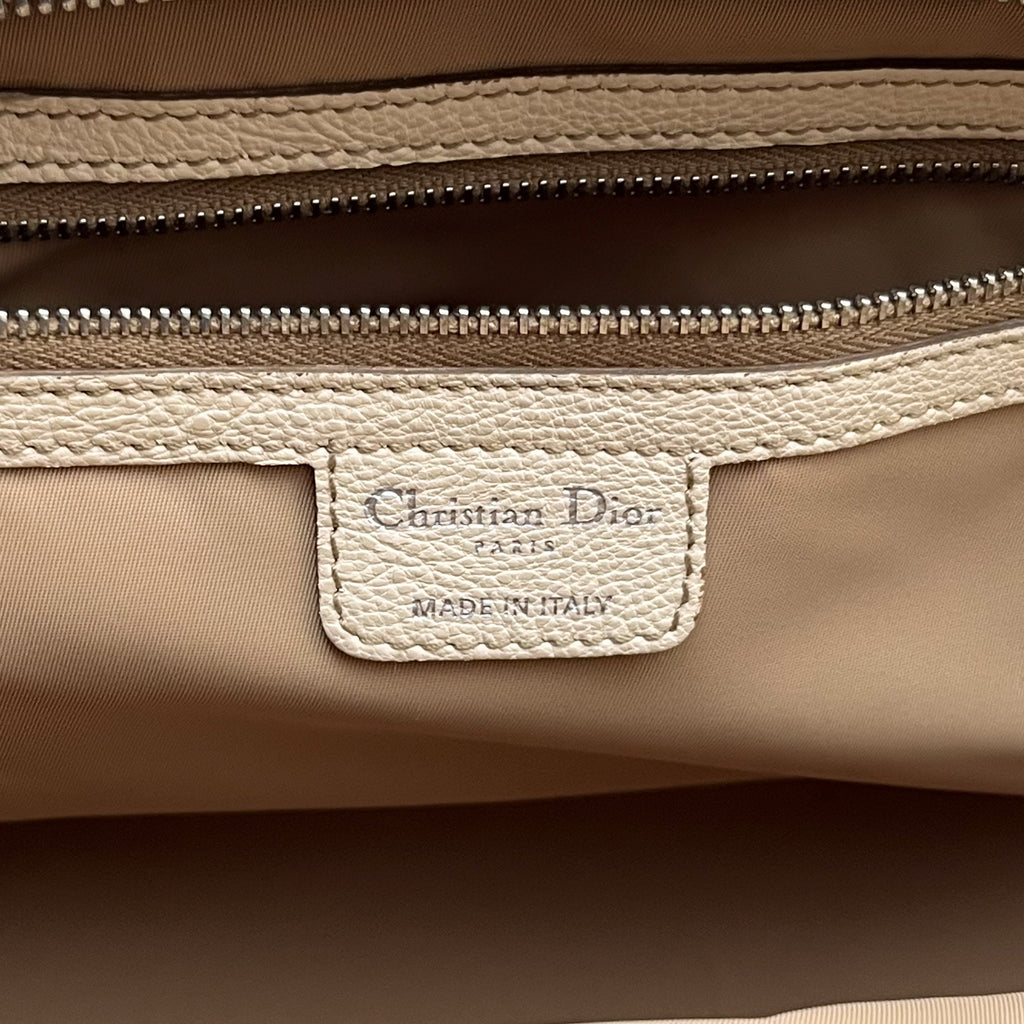 CHRISTIAN DIOR Trotter Frame Satchel Hand Bag Canvas Beige Leather Vintage Auth