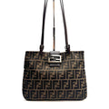 FENDI Zucca Shoulder Bag Canvas Leather Brown Mamma Beige Auth From Japan