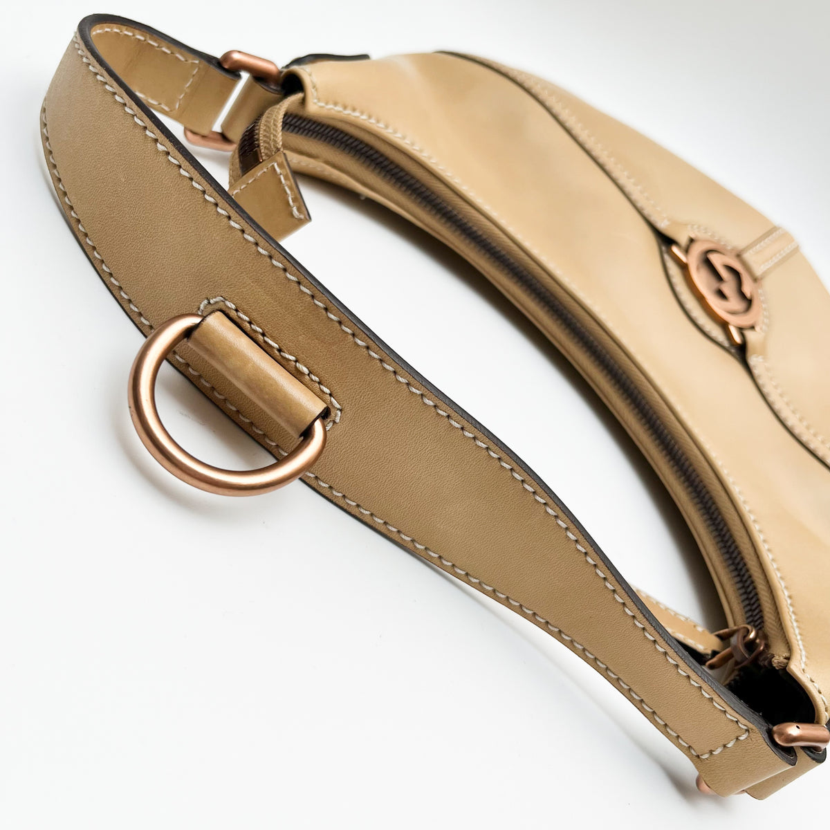 GUCCI 114869 One Shoulder Bag Leather Beige Interlocking G Logo Vintage Auth
