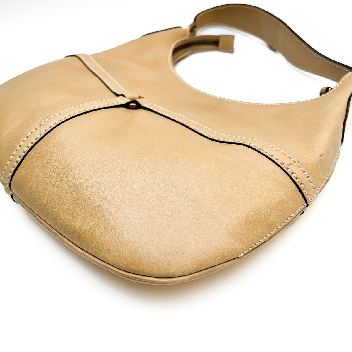 GUCCI 114869 One Shoulder Bag Leather Beige Interlocking G Logo Vintage Auth