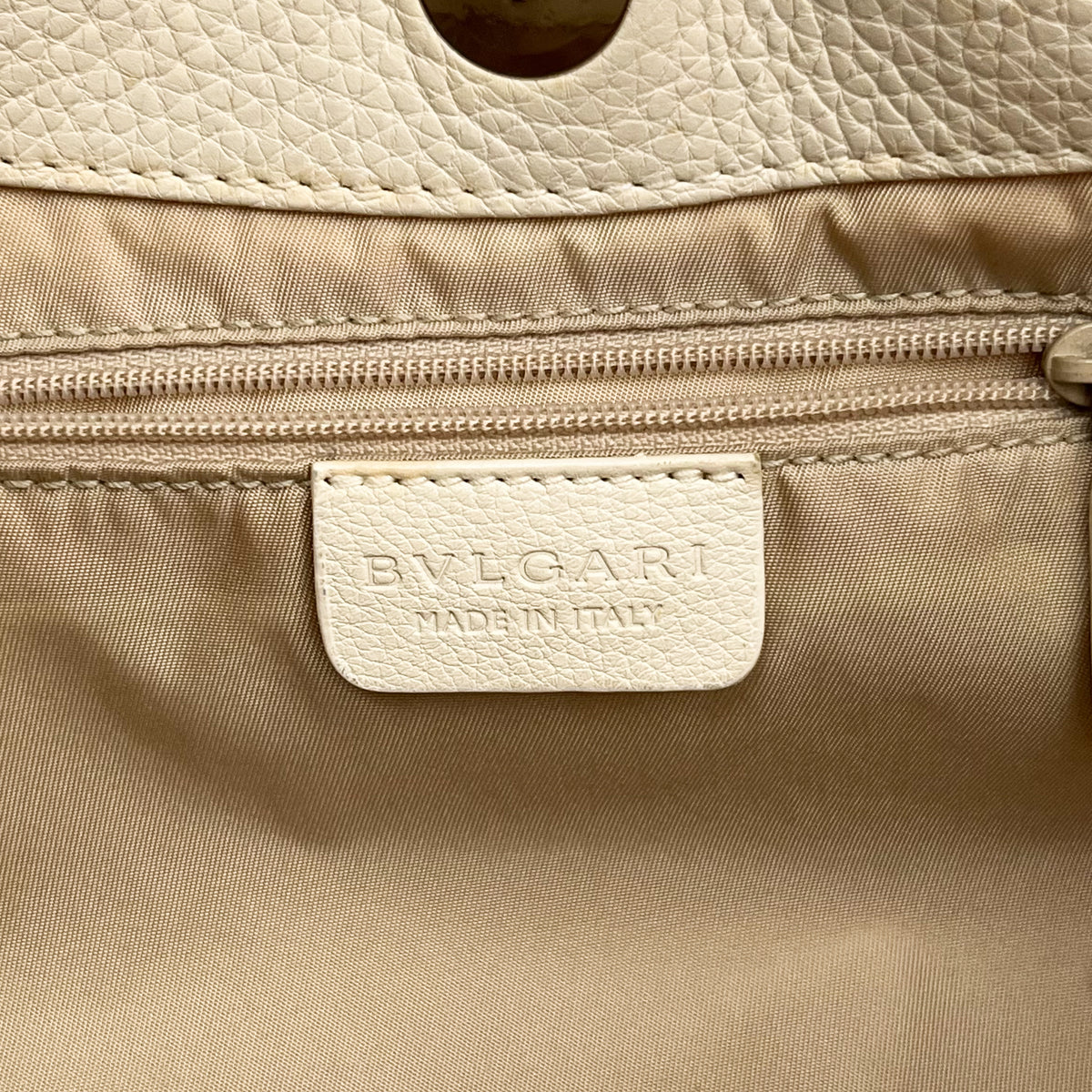 BVLGARI Logo Mania Handbag Shoulder Canvas Leather Beige Drawstring Authentic