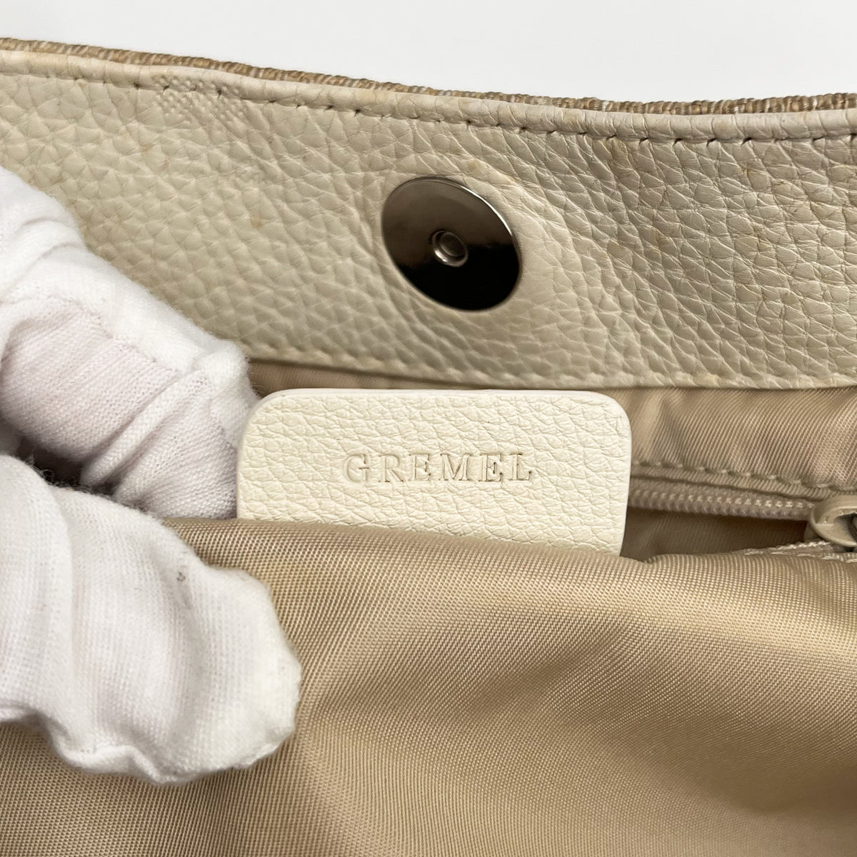 BVLGARI Logo Mania Handbag Shoulder Canvas Leather Beige Drawstring Authentic