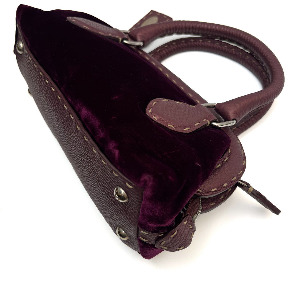 FENDI Mini Handbag Velvet Leather Purple Violet Satchel Auth From Japan
