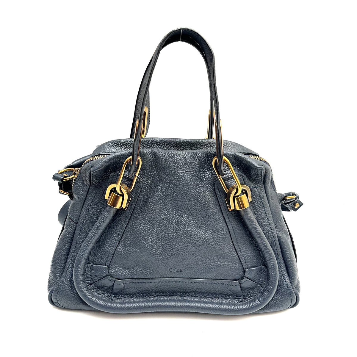 CHLOE Paraty Handbag Shoulder Bag 2WAY Leather Navy Gold Vintage Auth From Japan