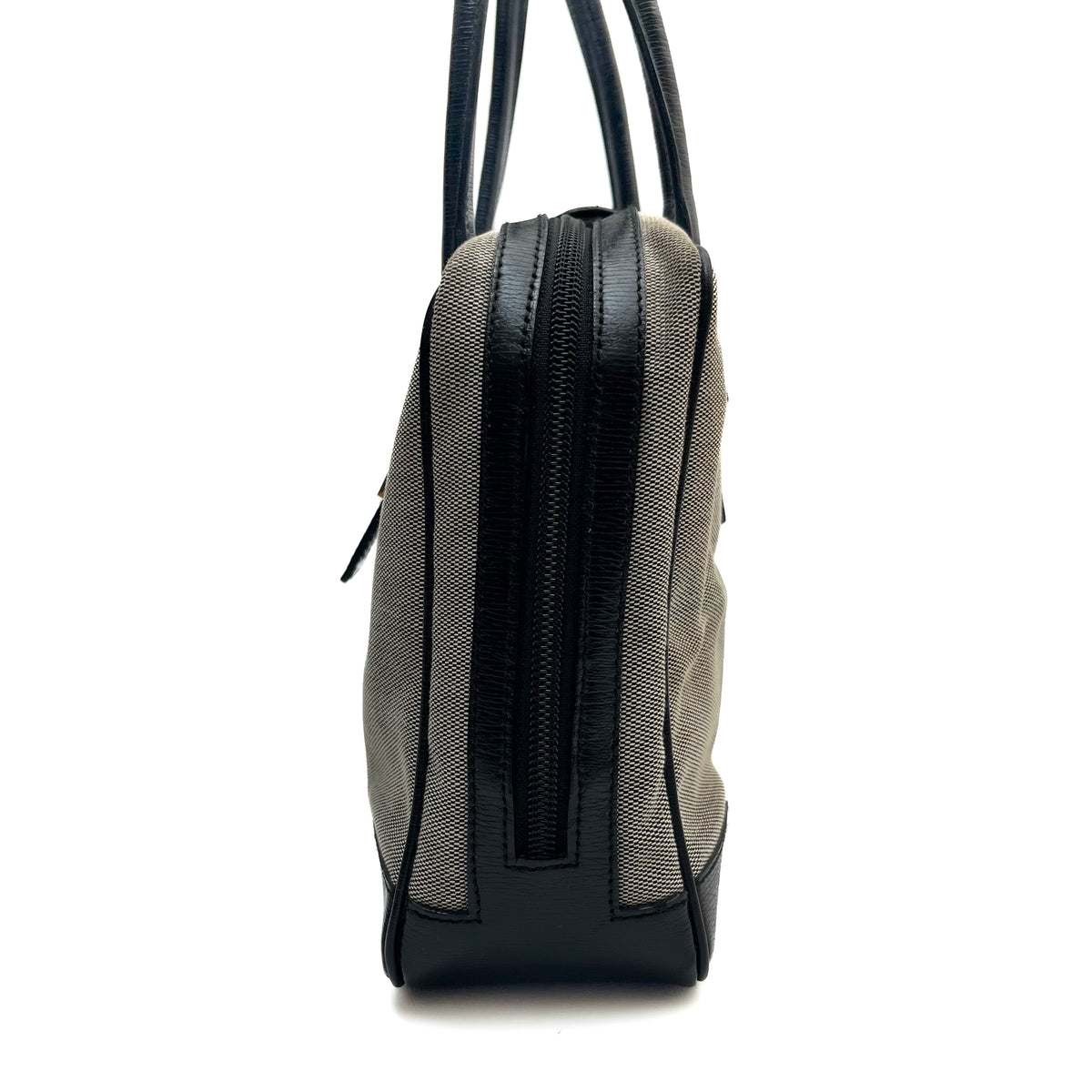 GUCCI Logo Canvas Satchel Handbag Black Leather Trim Gold Hardware Vintage Auth
