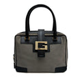 GUCCI Logo Canvas Satchel Handbag Black Leather Trim Gold Hardware Vintage Auth