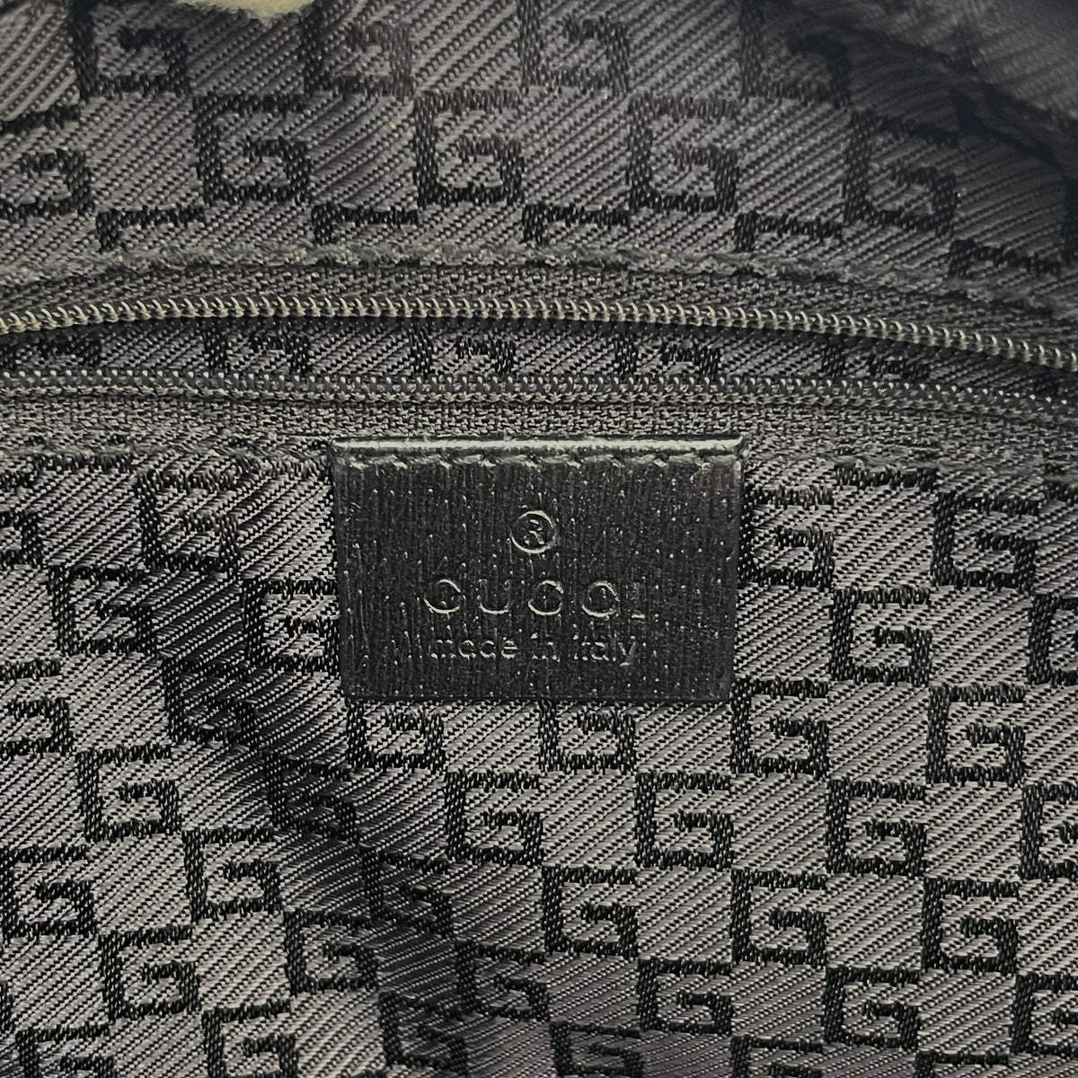 GUCCI Logo Canvas Satchel Handbag Black Leather Trim Gold Hardware Vintage Auth