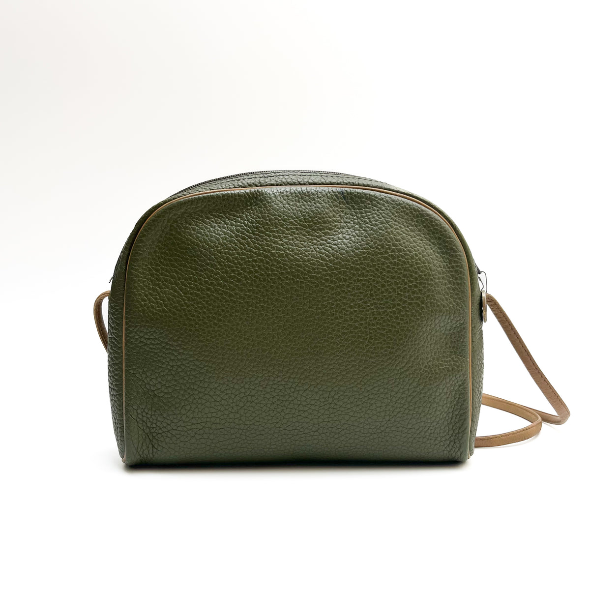 DIOR Shoulder Bag Green Leather Crossbody Brown Strap Gold Hardware Auth