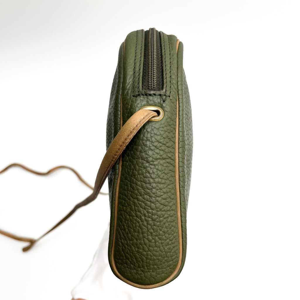 DIOR Shoulder Bag Green Leather Crossbody Brown Strap Gold Hardware Auth