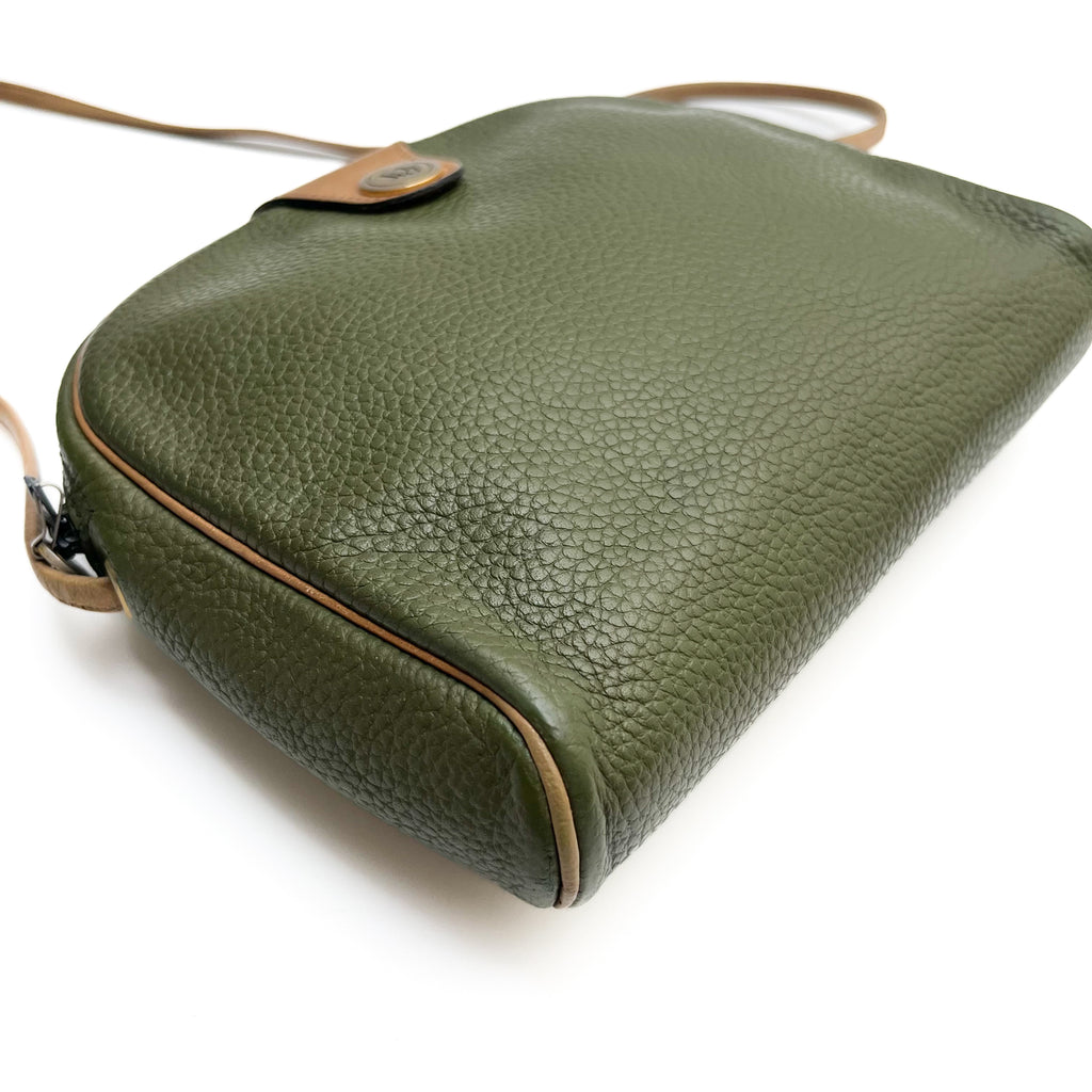 DIOR Shoulder Bag Green Leather Crossbody Brown Strap Gold Hardware Auth