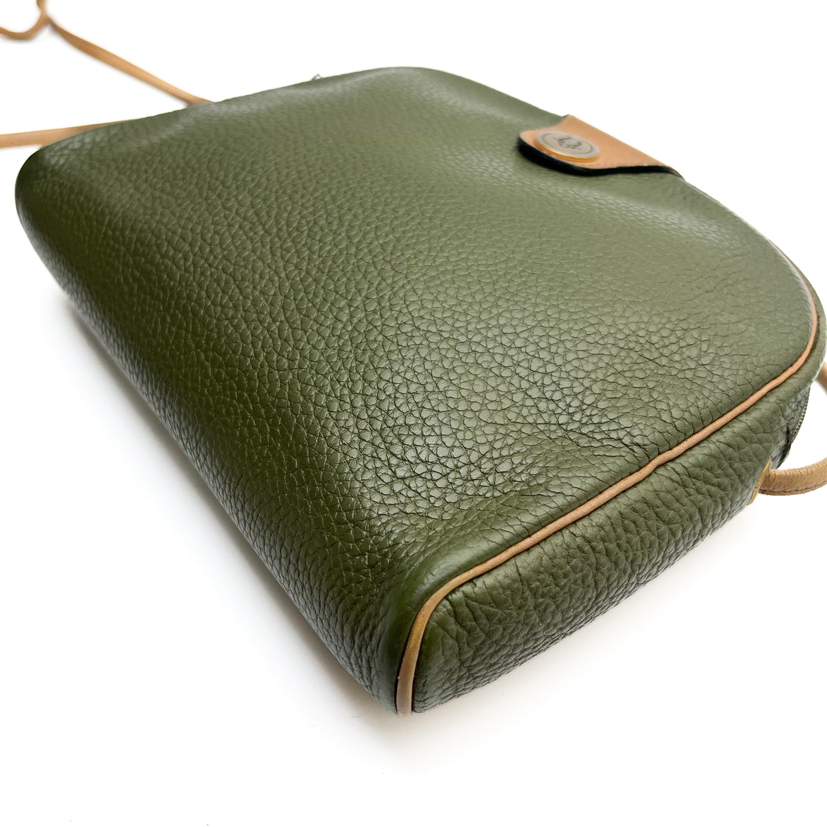 DIOR Shoulder Bag Green Leather Crossbody Brown Strap Gold Hardware Auth