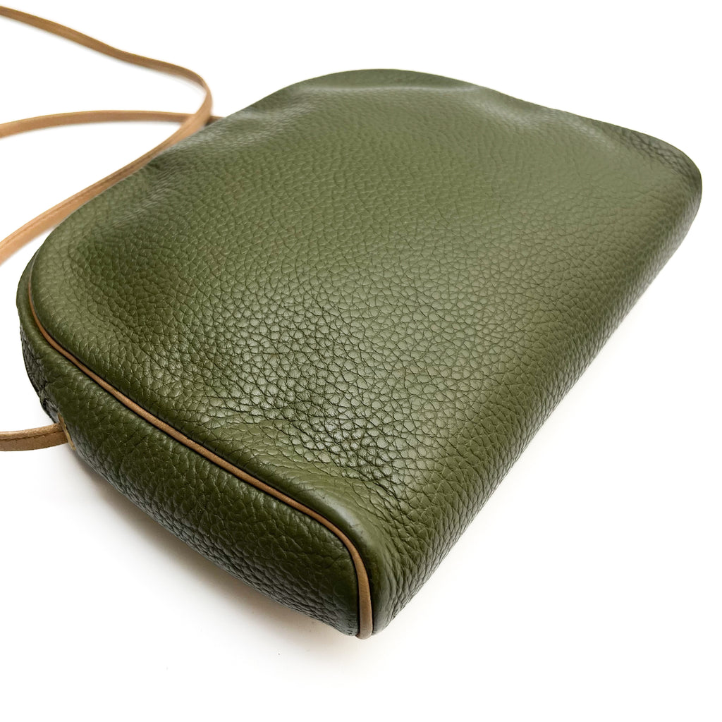 DIOR Shoulder Bag Green Leather Crossbody Brown Strap Gold Hardware Auth