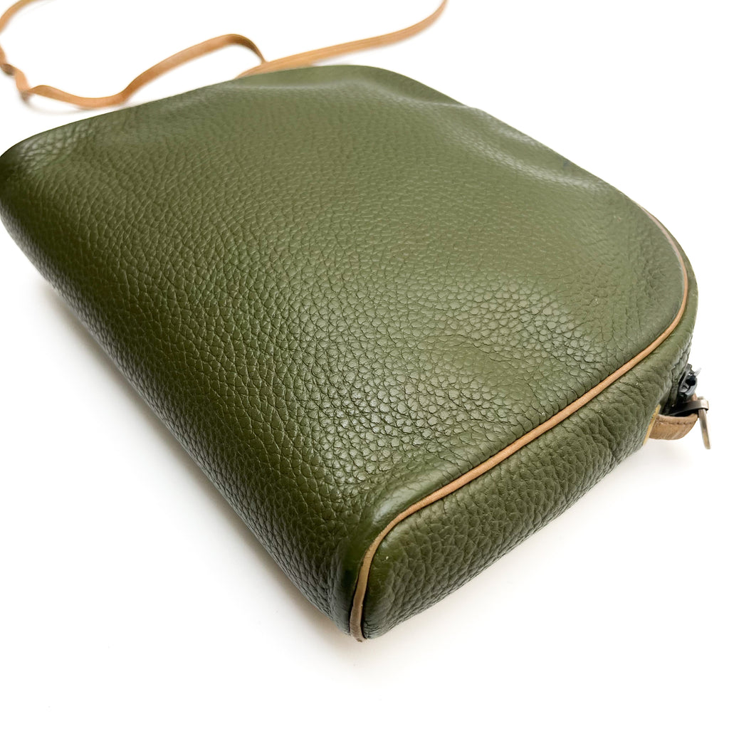 DIOR Shoulder Bag Green Leather Crossbody Brown Strap Gold Hardware Auth