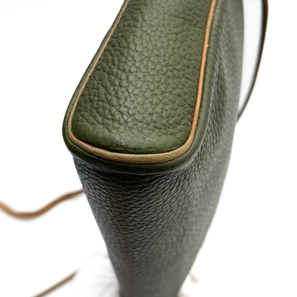 DIOR Shoulder Bag Green Leather Crossbody Brown Strap Gold Hardware Auth