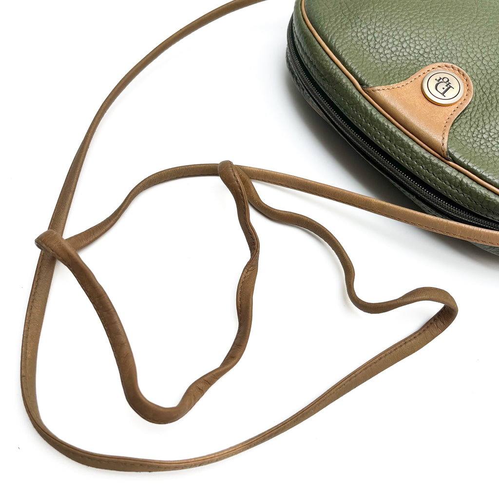 DIOR Shoulder Bag Green Leather Crossbody Brown Strap Gold Hardware Auth