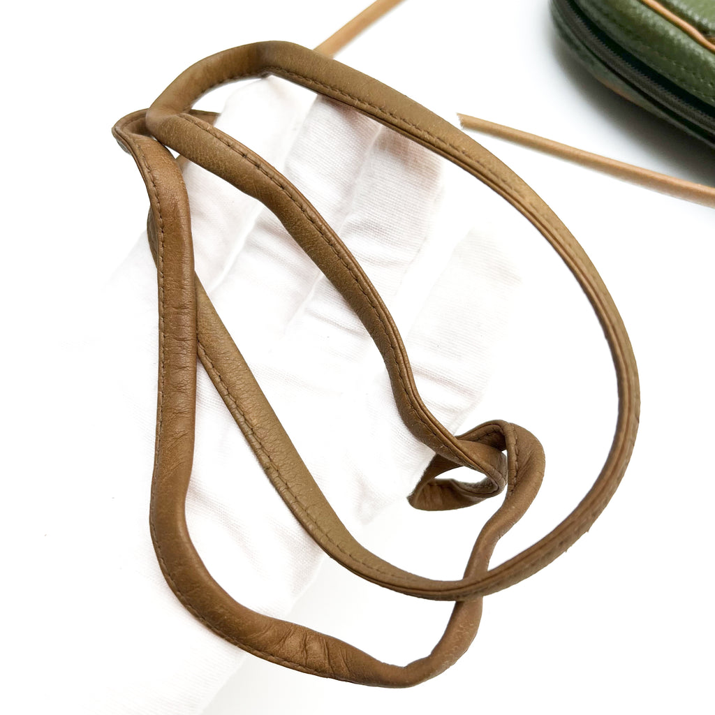 DIOR Shoulder Bag Green Leather Crossbody Brown Strap Gold Hardware Auth