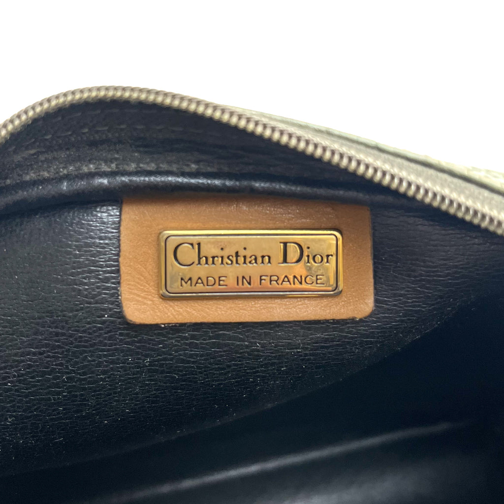DIOR Shoulder Bag Green Leather Crossbody Brown Strap Gold Hardware Auth