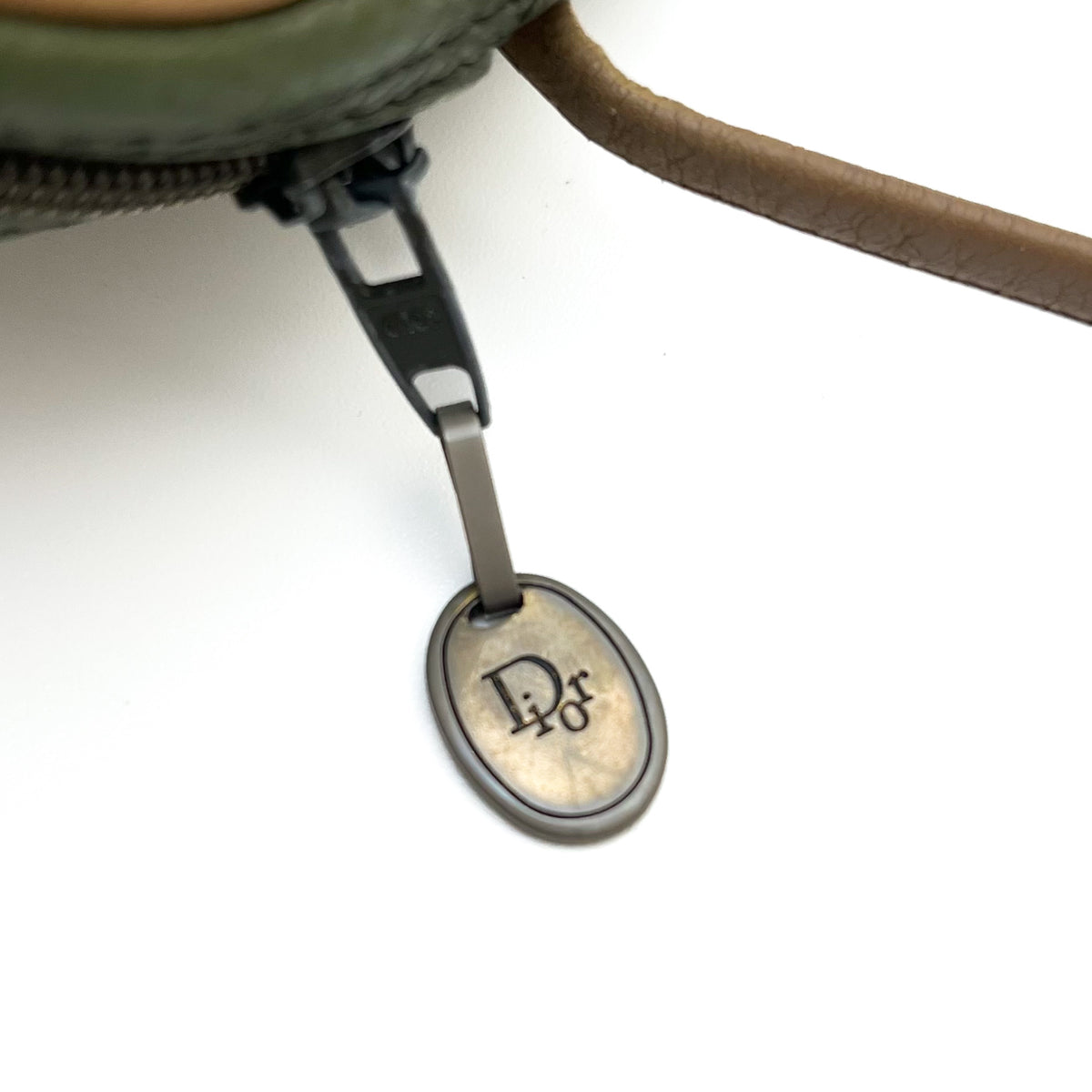 DIOR Shoulder Bag Green Leather Crossbody Brown Strap Gold Hardware Auth