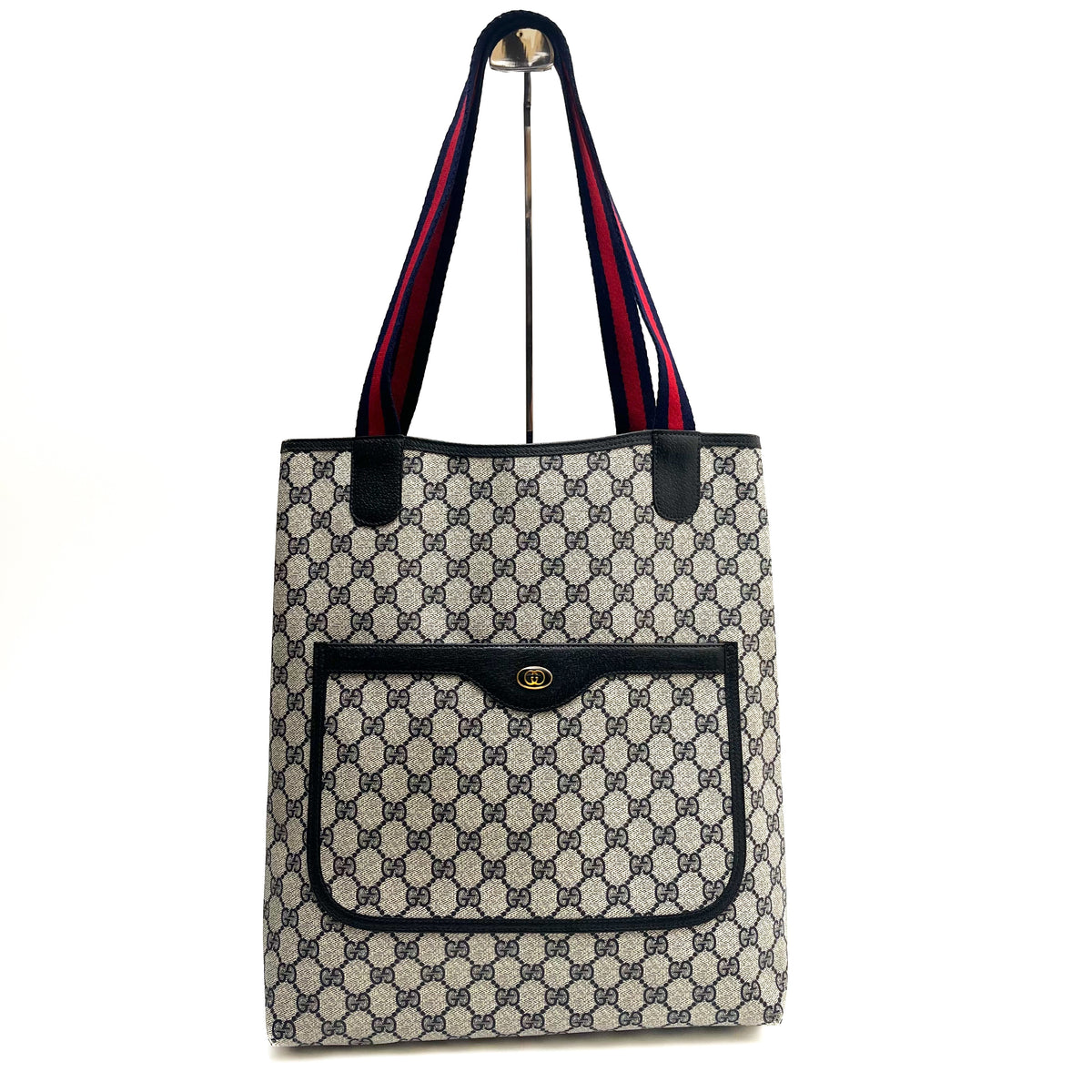 GUCCI Lot of 2 Bags Vintage GG Supreme Tote Bag PVC Leather Web Stripe Auth
