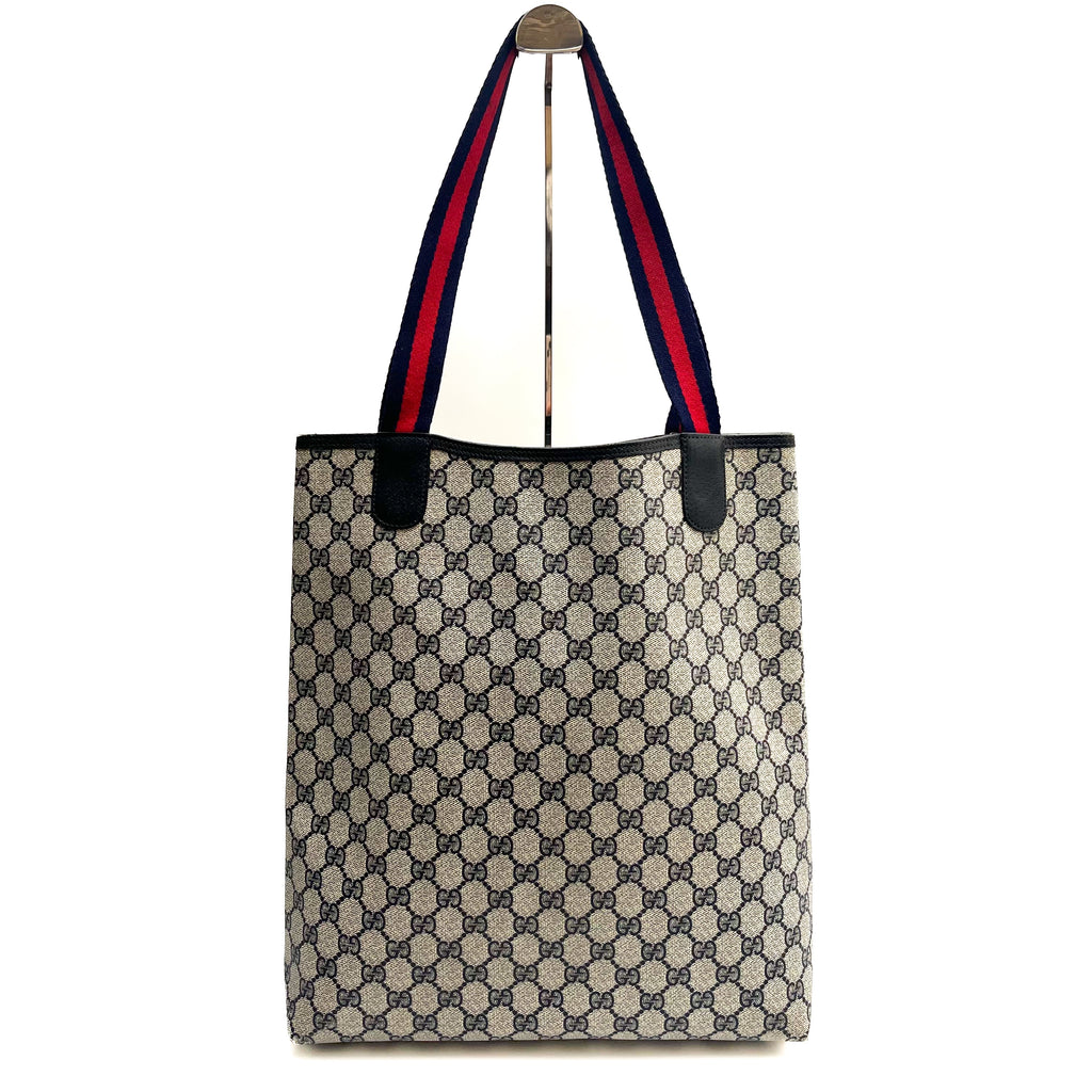 GUCCI Lot of 2 Bags Vintage GG Supreme Tote Bag PVC Leather Web Stripe Auth