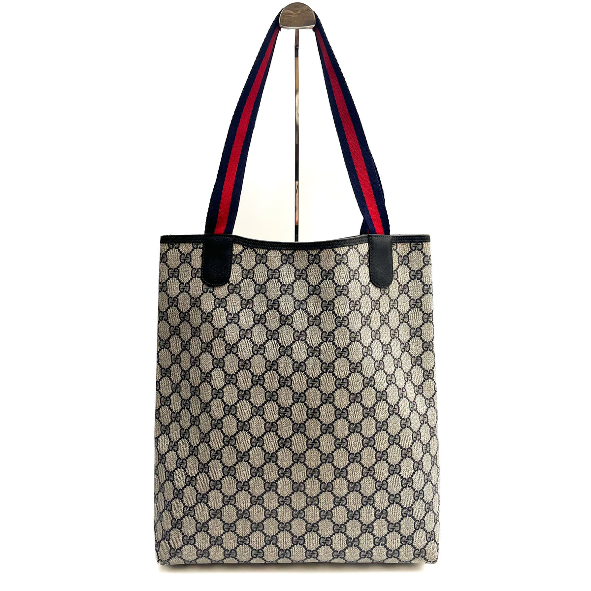 GUCCI Lot of 2 Bags Vintage GG Supreme Tote Bag PVC Leather Web Stripe Auth