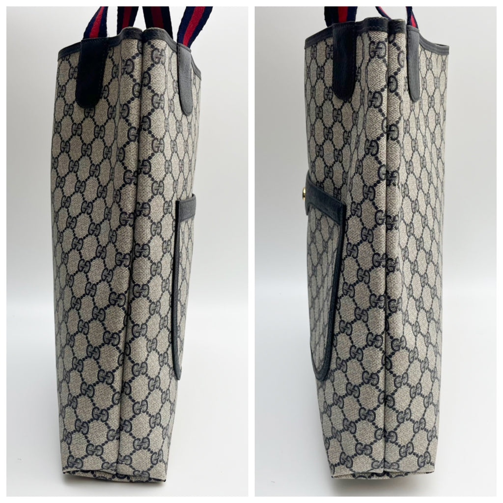 GUCCI Lot of 2 Bags Vintage GG Supreme Tote Bag PVC Leather Web Stripe Auth