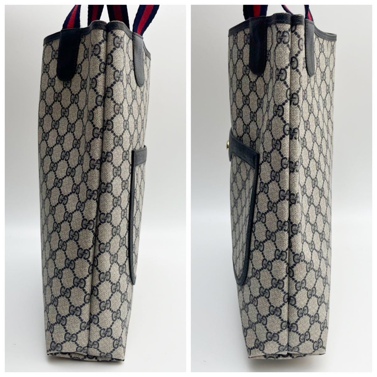 GUCCI Lot of 2 Bags Vintage GG Supreme Tote Bag PVC Leather Web Stripe Auth