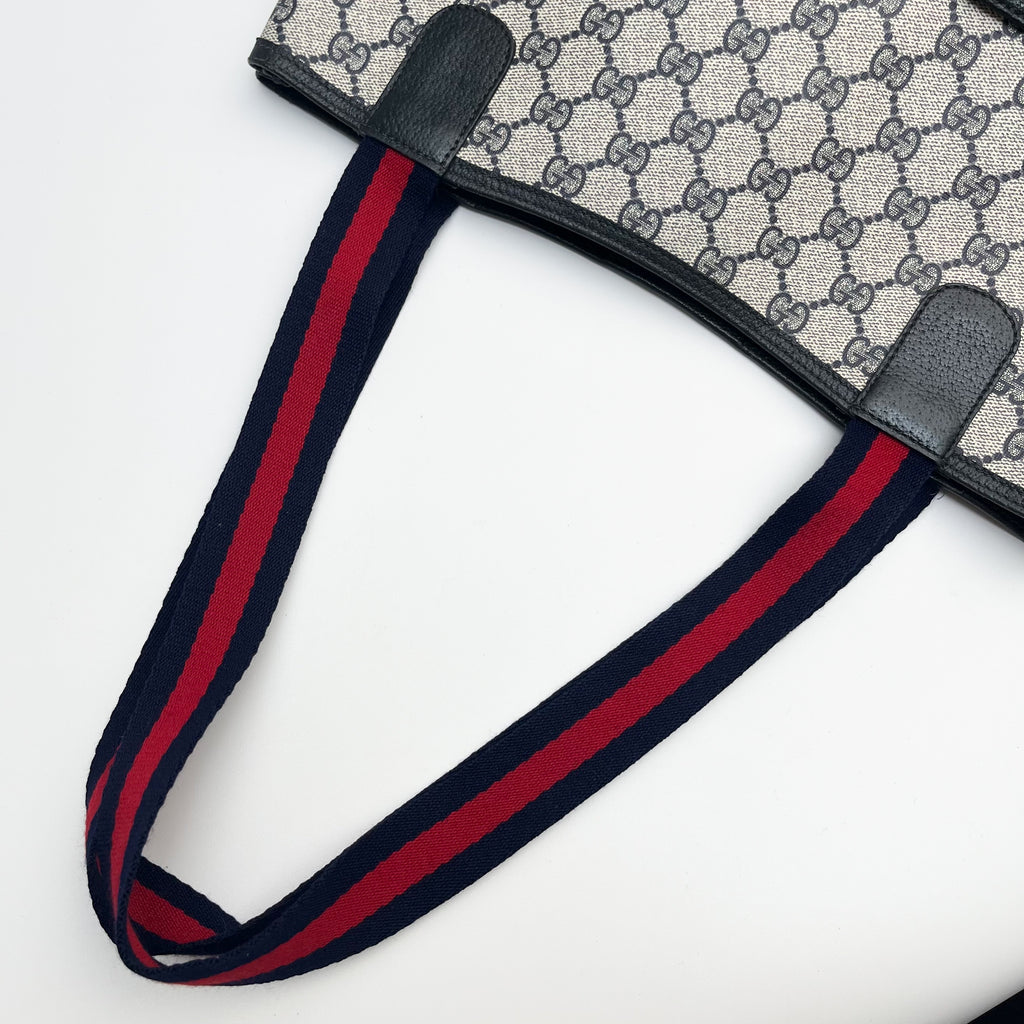 GUCCI Lot of 2 Bags Vintage GG Supreme Tote Bag PVC Leather Web Stripe Auth