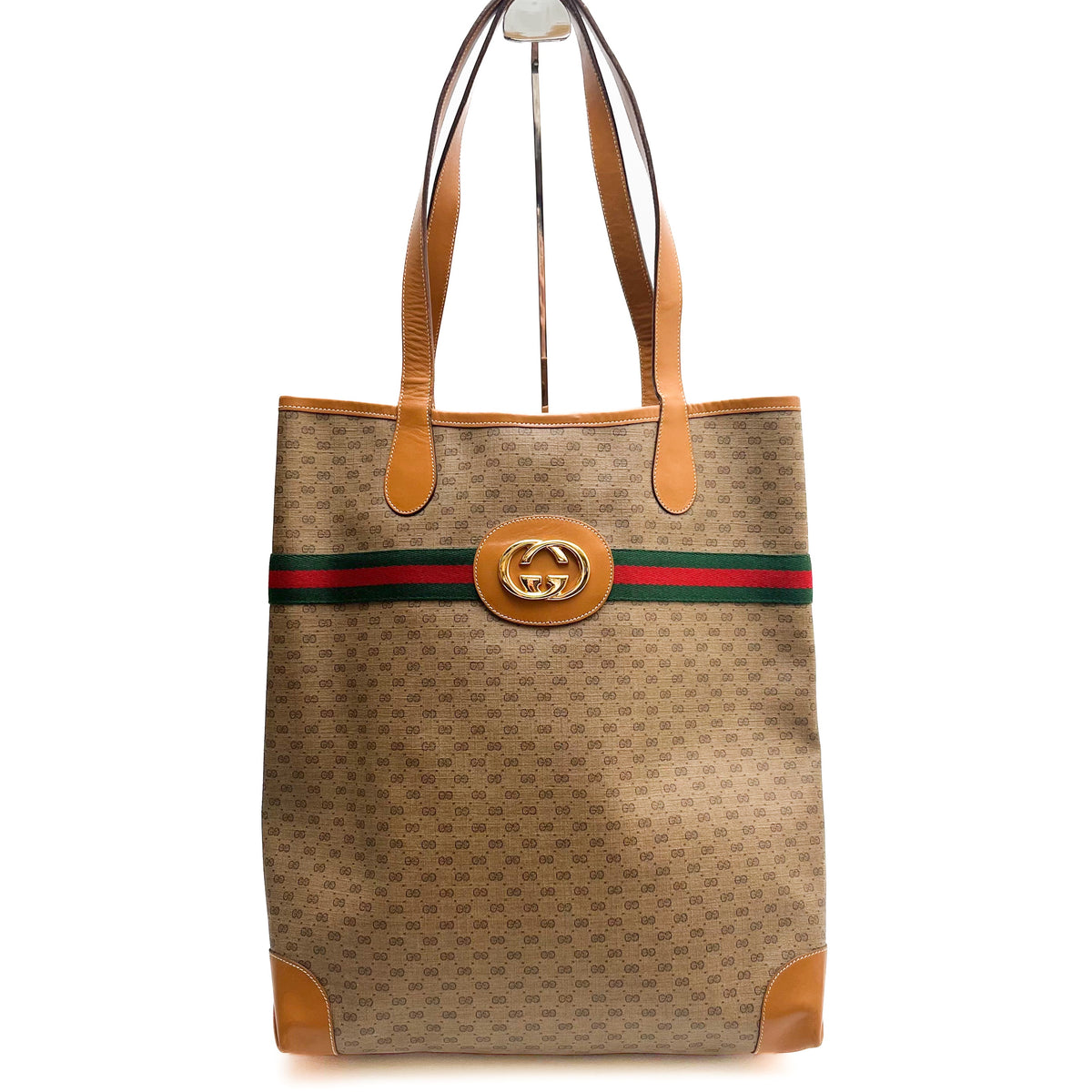 GUCCI Lot of 2 Bags Vintage GG Supreme Tote Bag PVC Leather Web Stripe Auth