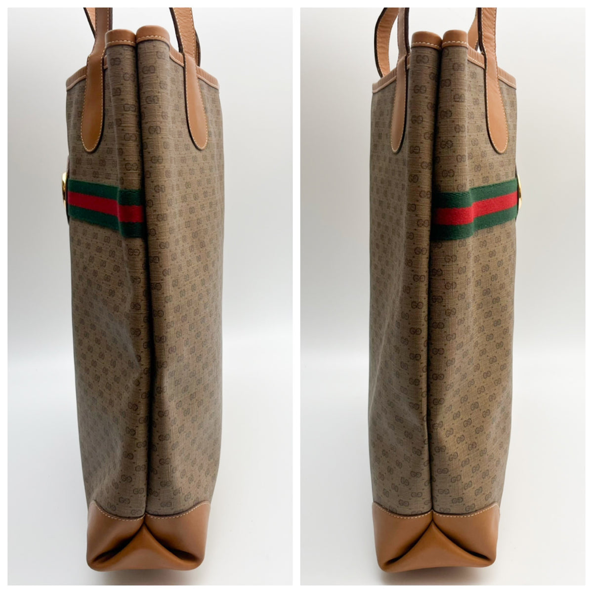 GUCCI Lot of 2 Bags Vintage GG Supreme Tote Bag PVC Leather Web Stripe Auth