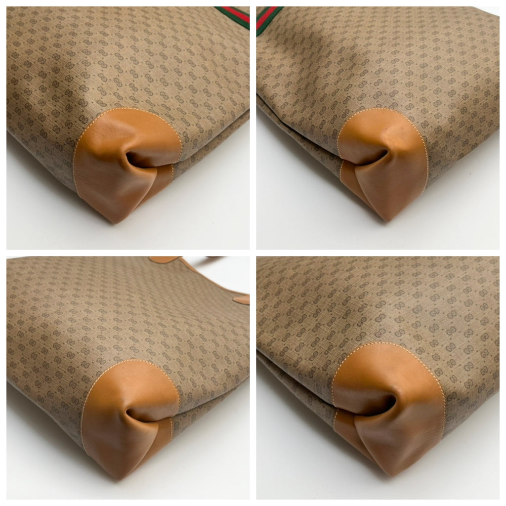 GUCCI Lot of 2 Bags Vintage GG Supreme Tote Bag PVC Leather Web Stripe Auth