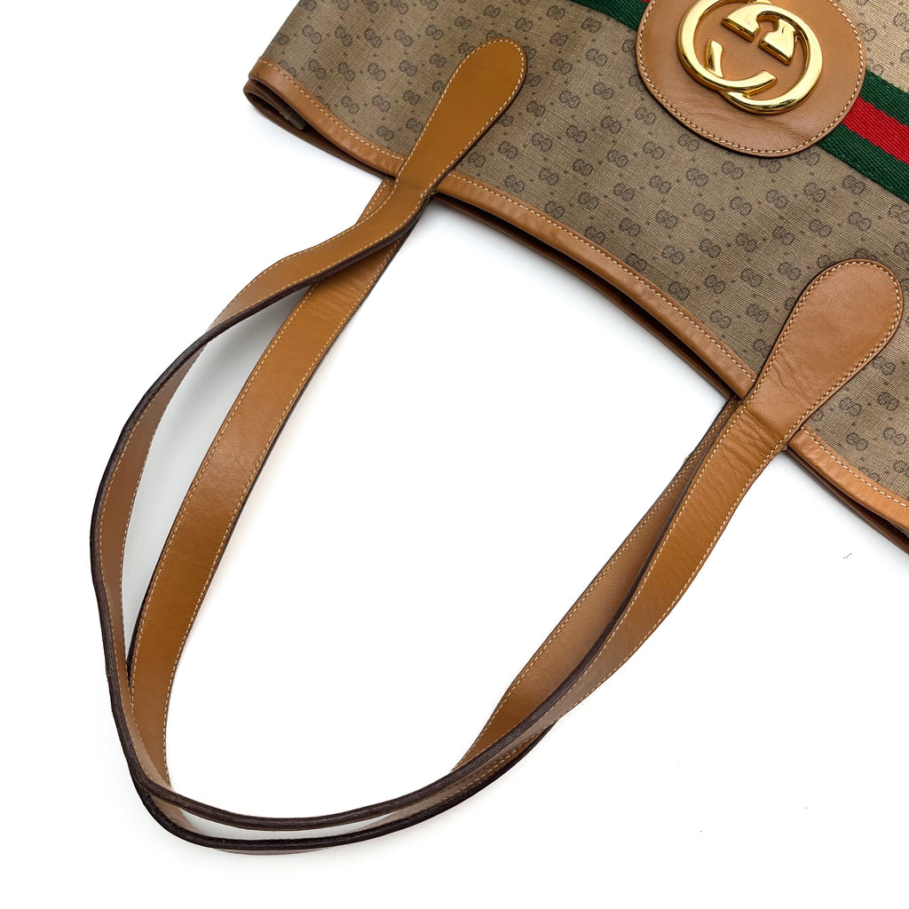 GUCCI Lot of 2 Bags Vintage GG Supreme Tote Bag PVC Leather Web Stripe Auth