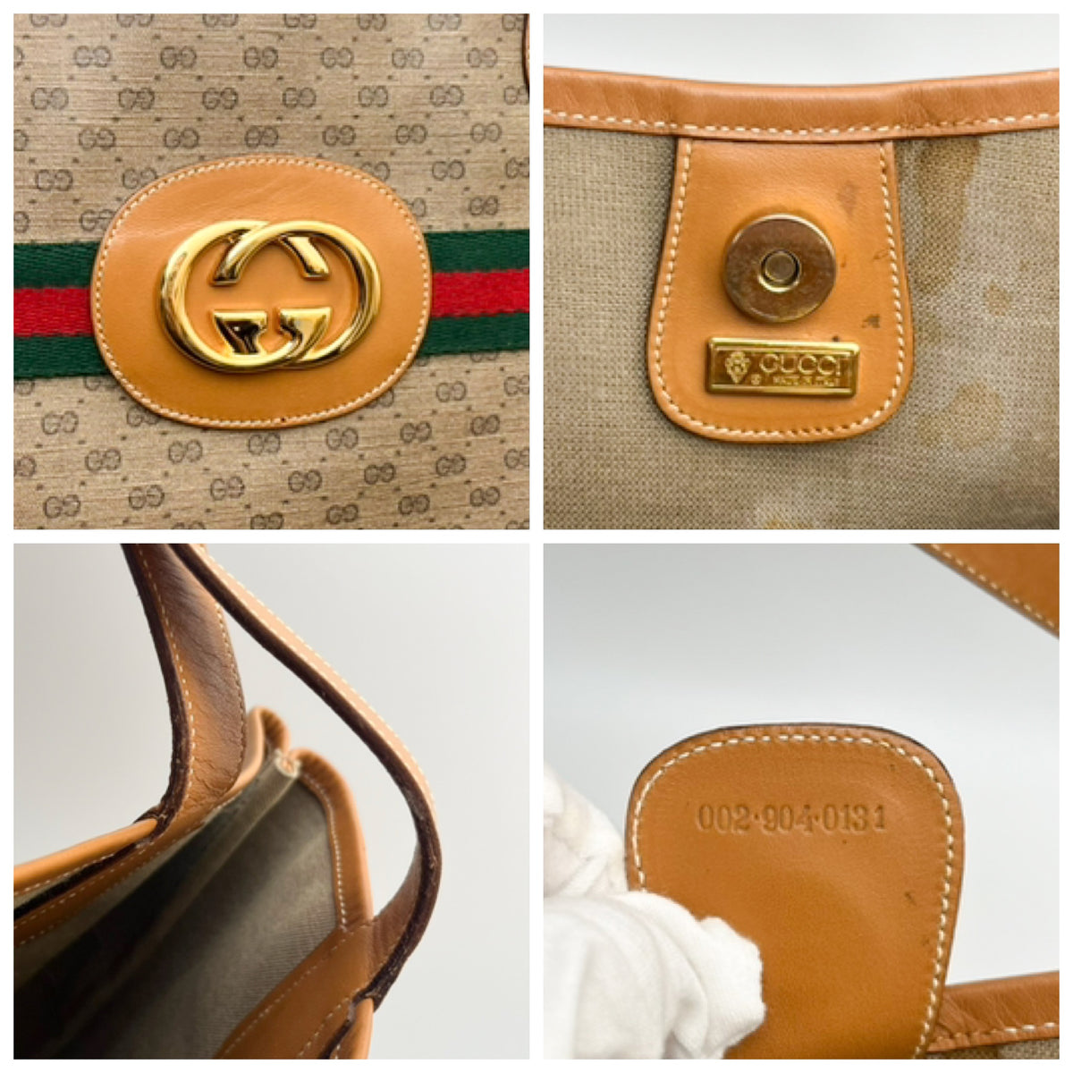 GUCCI Lot of 2 Bags Vintage GG Supreme Tote Bag PVC Leather Web Stripe Auth
