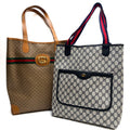 GUCCI Lot of 2 Bags Vintage GG Supreme Tote Bag PVC Leather Web Stripe Auth