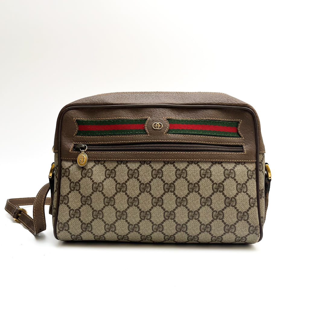 GUCCI Lot of 2 Bags GG Supreme PVC Web Stripe Shoulder Brown Navy Bundle Auth